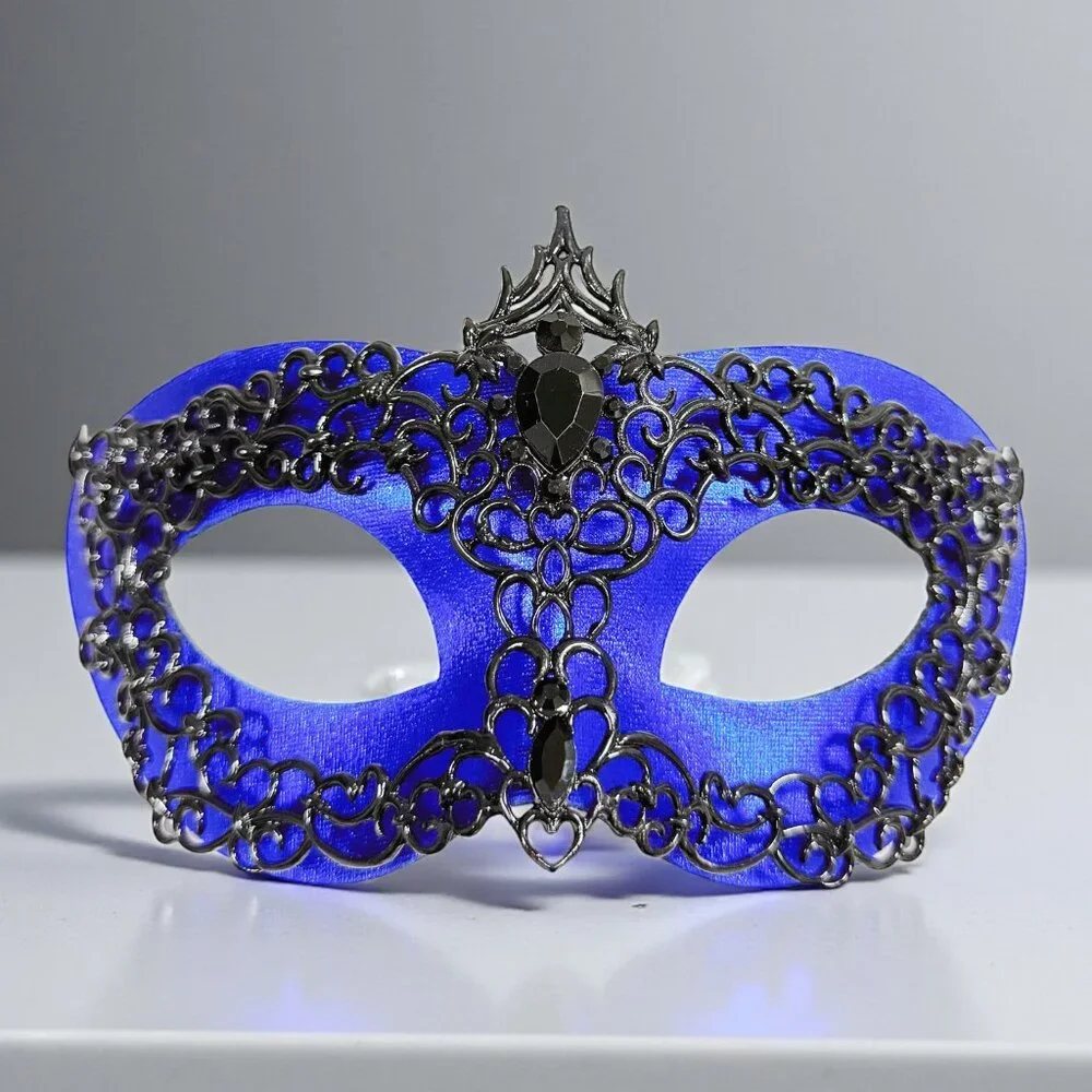 Mens masquerade mask, Black blue mask, Venetian mask, Prom mask, 2 in 1 mask